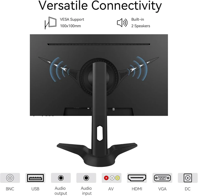 Alt view image 6 of 7 - 23.8-Inch Computer Monitor 1920x1080 Vertical with HDMI/VGA/AV/BNC/USB Ports, Multi-Function Stand, VESA, Frameless, Built-In Speakers for Office & Home