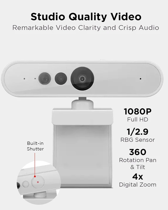 Alt view image 2 of 7 - HD 1080p Webcam (510 FHD) Monitor Camera with 4X Digital Zoom, 95° Wide Angle, 360° Pan & Tilt, Dual Microphones & Windows Hello for Livestreaming & Conferences