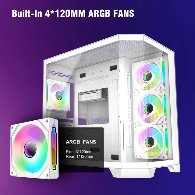 Alt view image 6 of 7 - OV303 ATX Mid-Tower PC Case 4 x 120mm Prism ARGB PWM Fans Pre-Installed, USB 3.0 & Type-C, High-Airflow Gaming Case (White)