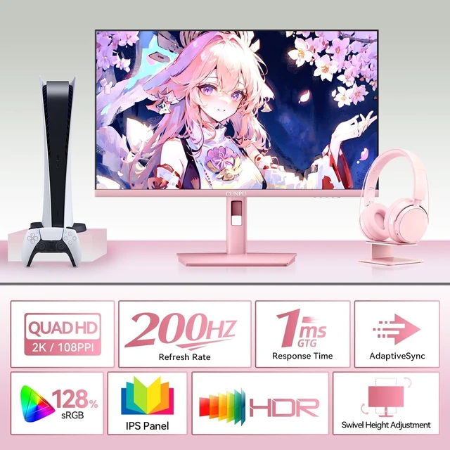 Alt view image 2 of 7 - 27" 2560x1440 Ultra-Fast IPS Gaming Monitor 200Hz, 1ms GTG (Pastel Pink)