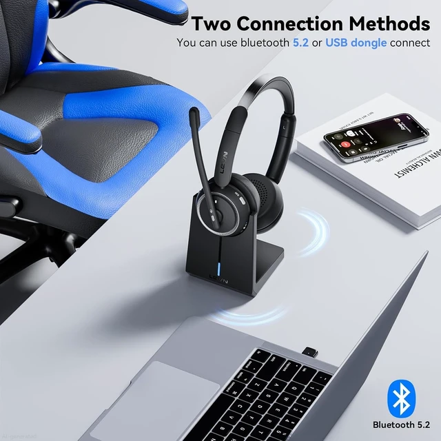 Alt view image 4 of 7 - Bluetooth Wireless Headset with Mic for Work Noise-Cancelling Microphone & Mute Button, for Home/Office/PC/Call Center/Laptop/Teams/Zoom