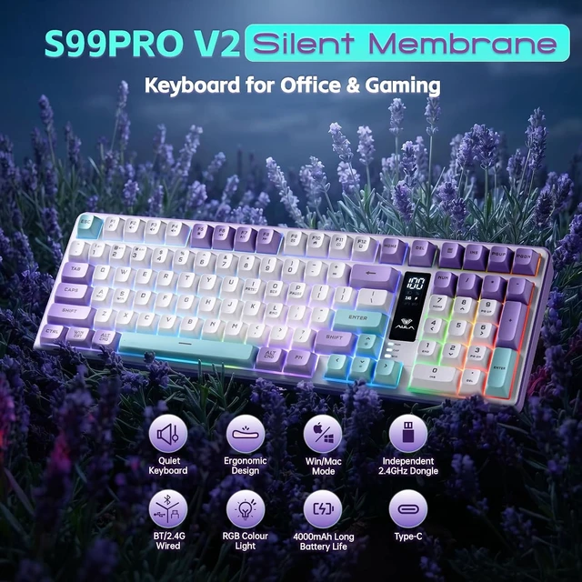 Alt view image 2 of 7 - Aula S99pro V2 Full-Size Wireless Gaming Keyboard Creamy Membrane