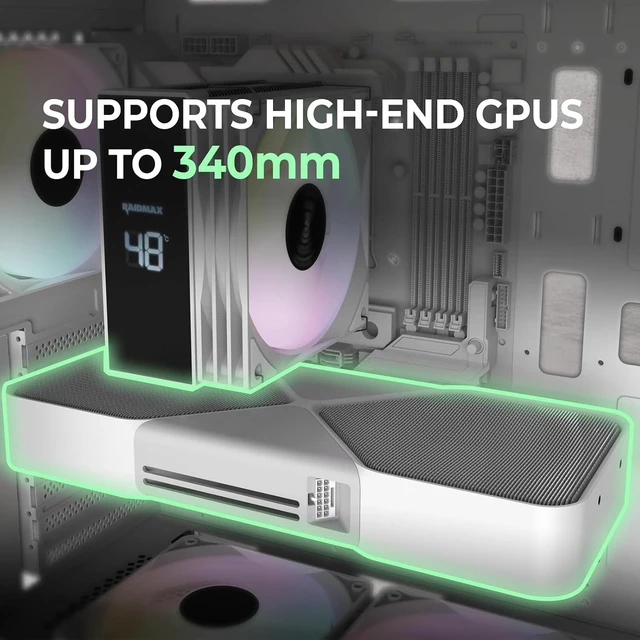 Alt view image 3 of 6 - i802 Vibe Series ATX Mid-Tower Gaming Case Bundle Tempered Glass Side Panel, 700W 80+ PSU, AM1204 Digital-Display Air Cooler, 5 Pre-Installed FRGB Fans (White)