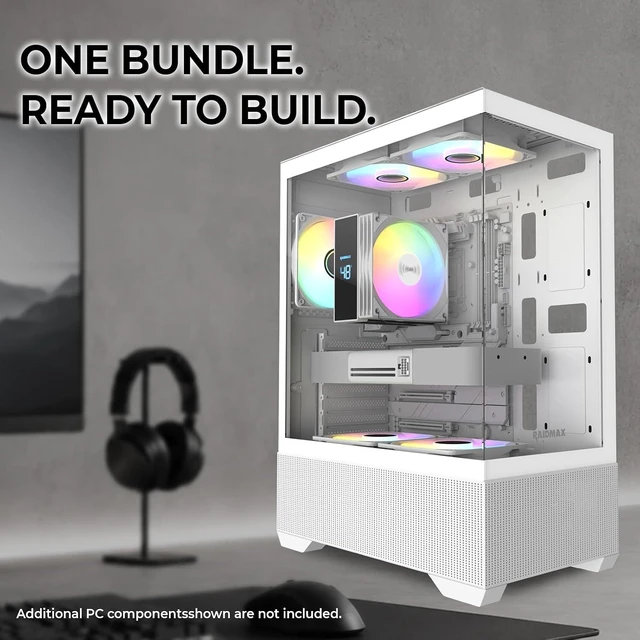 Alt view image 6 of 6 - i802 Vibe Series ATX Mid-Tower Gaming Case Bundle Tempered Glass Side Panel, 700W 80+ PSU, AM1204 Digital-Display Air Cooler, 5 Pre-Installed FRGB Fans (White)