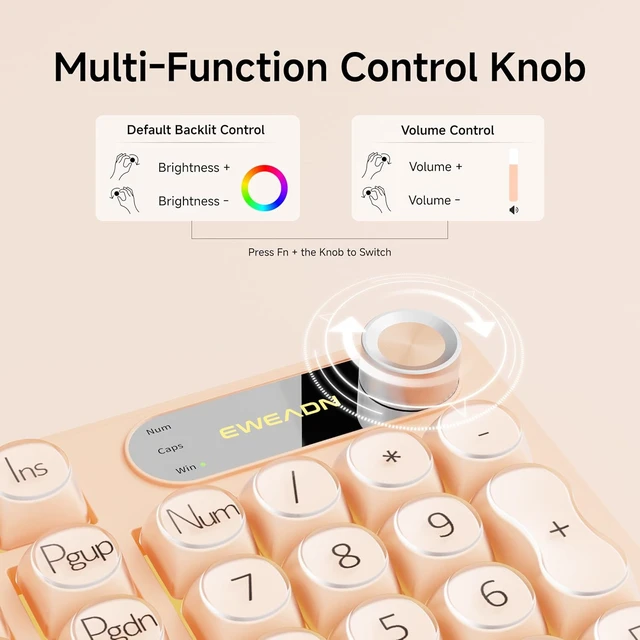 Alt view image 4 of 7 - Wired Creamy Keyboard with Number Pad Media Knob, RGB Backlit (Cream)