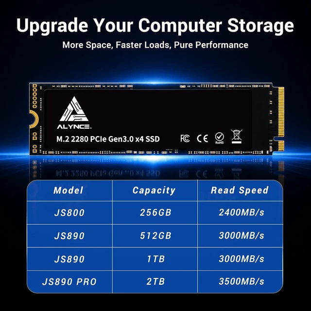 Alt view image 2 of 7 - JS890 1TB SSD PCIe Gen3 NVMe M.2 2280, Up to 3000MB/s