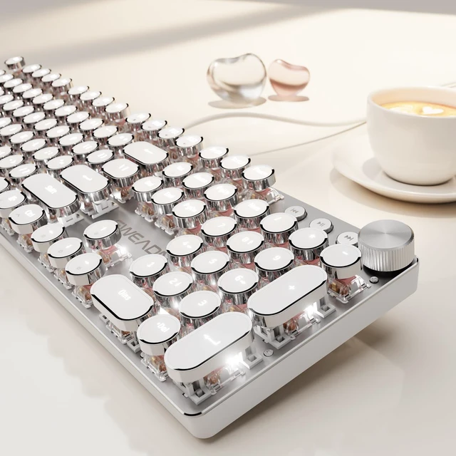 Main image of Retro Punk Wired Typewriter Mechanical Keyboard with Media Knob