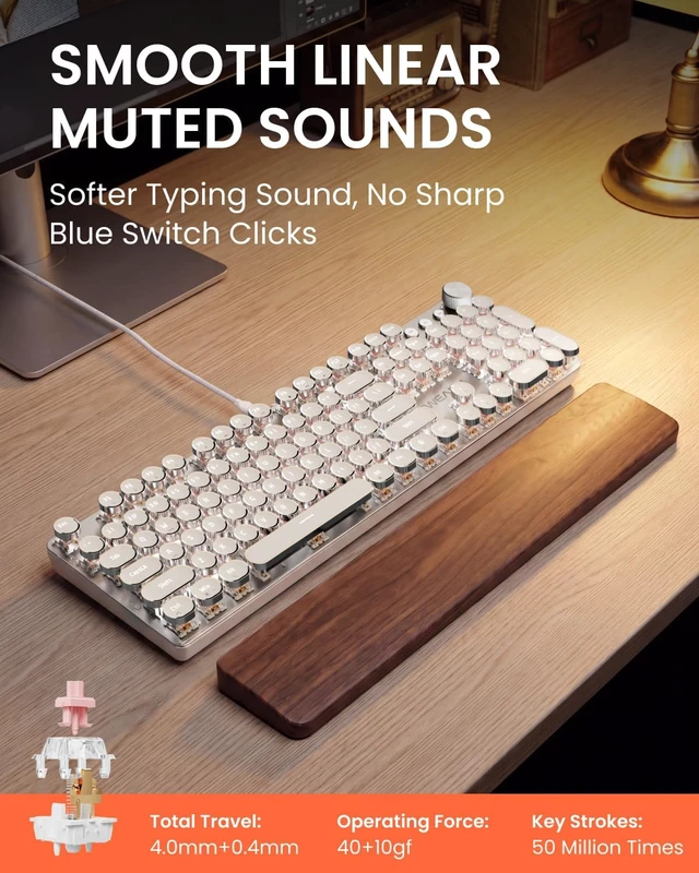 Alt view image 2 of 7 - Retro Punk Wired Typewriter Mechanical Keyboard with Media Knob