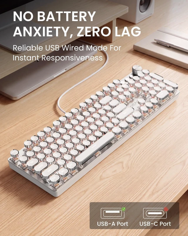 Alt view image 5 of 7 - Retro Punk Wired Typewriter Mechanical Keyboard with Media Knob
