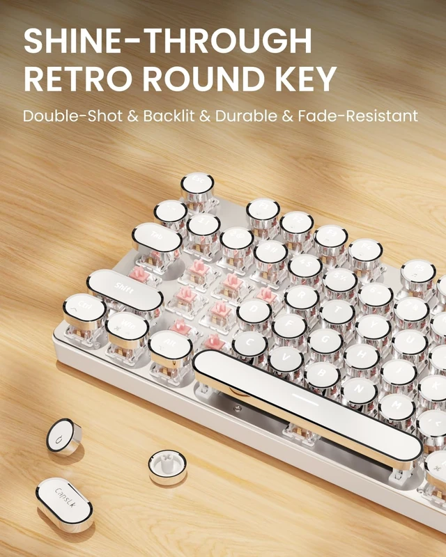 Alt view image 7 of 7 - Retro Punk Wired Typewriter Mechanical Keyboard with Media Knob