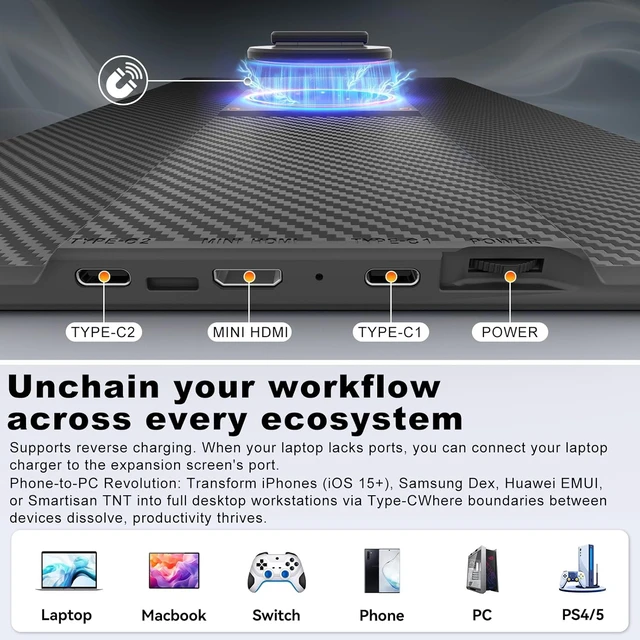 Alt view image 5 of 7 - 16.1" Laptop Screen Extender 360° Rotating Detachable Stand/VESA, FHD 1200P IPS Portable Monitor, HDMI/USB-A/Type-C Plug & Play, Win/Mac/Android