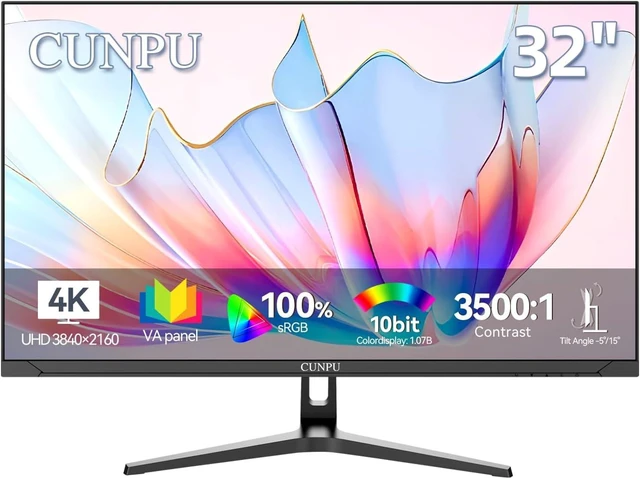 Main image of 32-Inch 4K UHD VA Computer Monitor 100% sRGB, 1.07B Colors, PIP/PBP Split Screen, Flicker-Free, VESA 75x75, HDMI, DisplayPort for Gaming, Office & Streaming