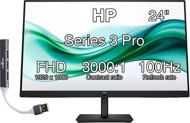 Main image of 24" Series 3 Pro 324pv FHD Monitor 5ms Response, Anti-Glare, Flicker-Free, VESA (100x100mm), HDMI, VGA & Dockztorm USB Expander (Black)