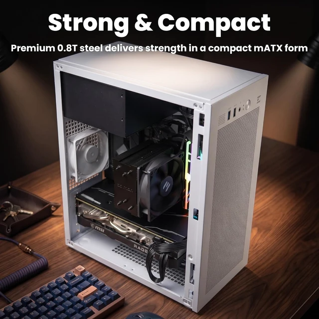 Alt view image 2 of 7 - CUBIX Compact Micro-ATX/MATX/Mini ITX PC Case with 80mm Fan (White)