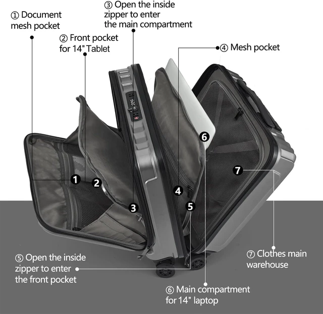 Alt view image 2 of 7 - 16" Carry-On Luggage with 2 Laptop Compartments Airline Approved