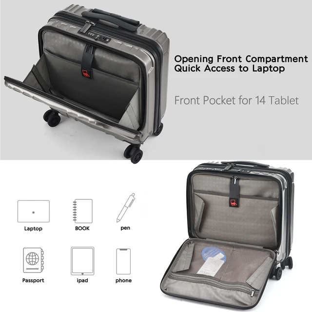 Alt view image 4 of 7 - 16" Carry-On Luggage with 2 Laptop Compartments Airline Approved
