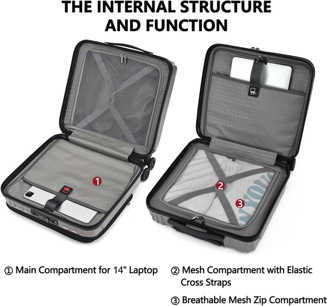Alt view image 5 of 7 - 16" Carry-On Luggage with 2 Laptop Compartments Airline Approved