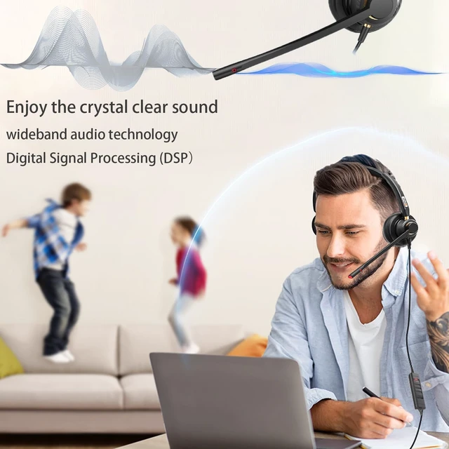 Alt view image 2 of 7 - USB Computer Headset with Microphone Noise-Cancelling, Adjustable Volume, Lightweight, for Laptop, Business, Skype, UC, Call Center, Office (802)