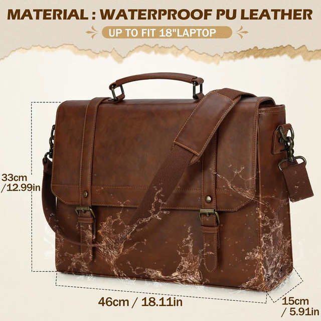 Alt view image 3 of 6 - 18-Inch Vintage Leather Messenger Bag for Men Laptop Briefcase