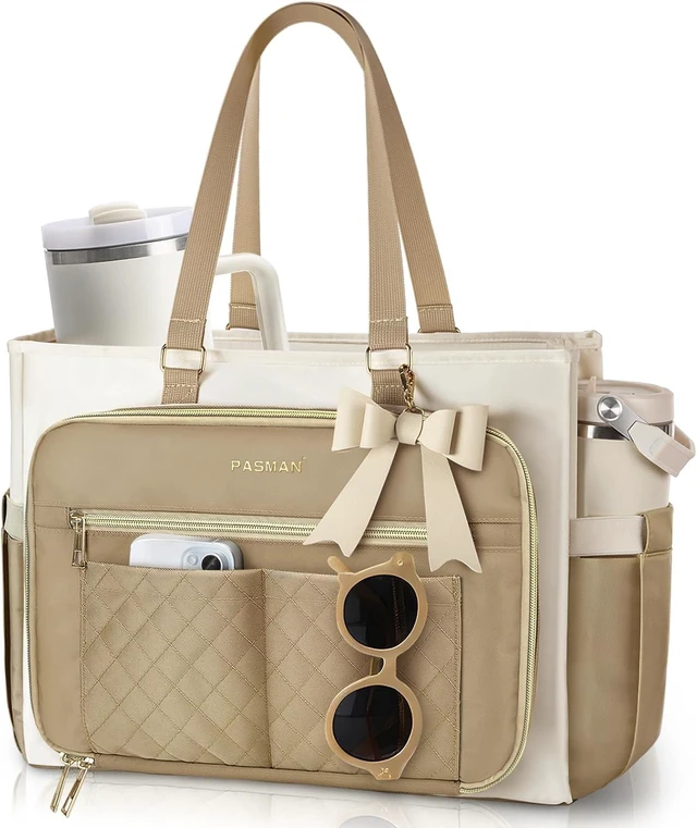 Main image of Teacher Tote Bag for Women Structured Laptop Bag with Cup Holder