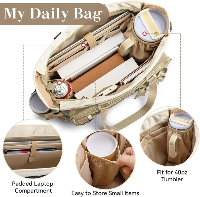 Alt view image 3 of 5 - Teacher Tote Bag for Women Structured Laptop Bag with Cup Holder