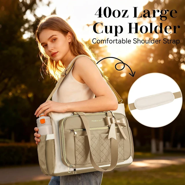 Alt view image 5 of 5 - Teacher Tote Bag for Women Structured Laptop Bag with Cup Holder