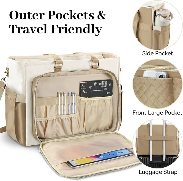 Alt view image 4 of 5 - Teacher Tote Bag for Women Structured Laptop Bag with Cup Holder