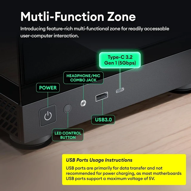 Alt view image 7 of 7 - Aqua UNO Micro ATX Case Only No Fans or Radiator Support, Max GPU 309mm, Quick-Release Panoramic Tempered Glass Front & Side, Type-C 5Gbps (Black)