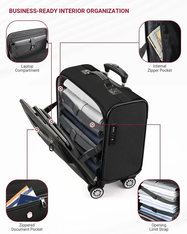 Alt view image 2 of 7 - 17.3-Inch Rigid-Frame Rolling Laptop Briefcase with Wheels USB & Type-C Charging, TSA Lock, Detachable Spinner Wheels, for Business Travel