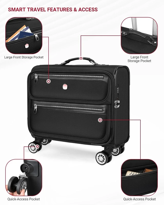 Alt view image 4 of 7 - 17.3-Inch Rigid-Frame Rolling Laptop Briefcase with Wheels USB & Type-C Charging, TSA Lock, Detachable Spinner Wheels, for Business Travel