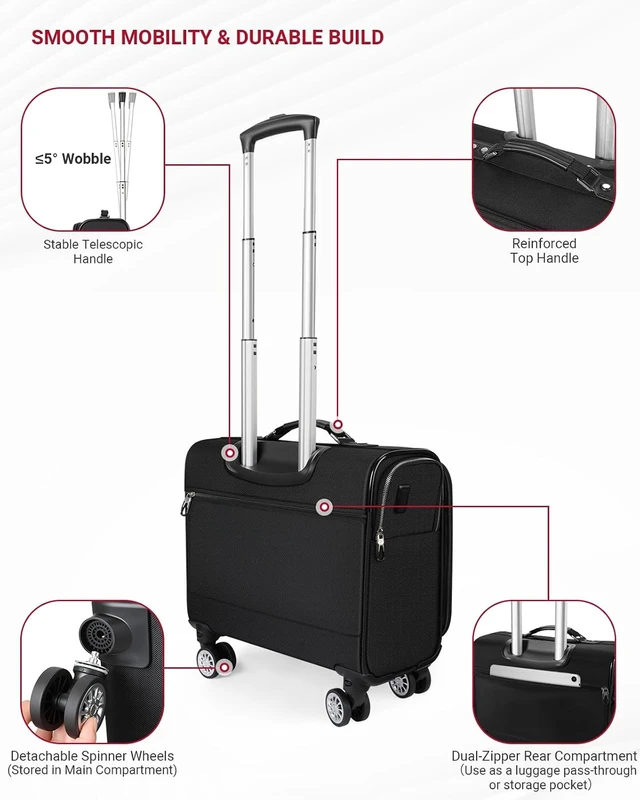 Alt view image 5 of 7 - 17.3-Inch Rigid-Frame Rolling Laptop Briefcase with Wheels USB & Type-C Charging, TSA Lock, Detachable Spinner Wheels, for Business Travel