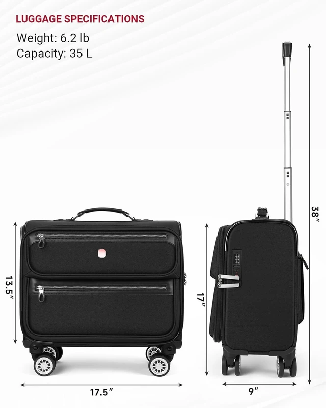 Alt view image 6 of 7 - 17.3-Inch Rigid-Frame Rolling Laptop Briefcase with Wheels USB & Type-C Charging, TSA Lock, Detachable Spinner Wheels, for Business Travel