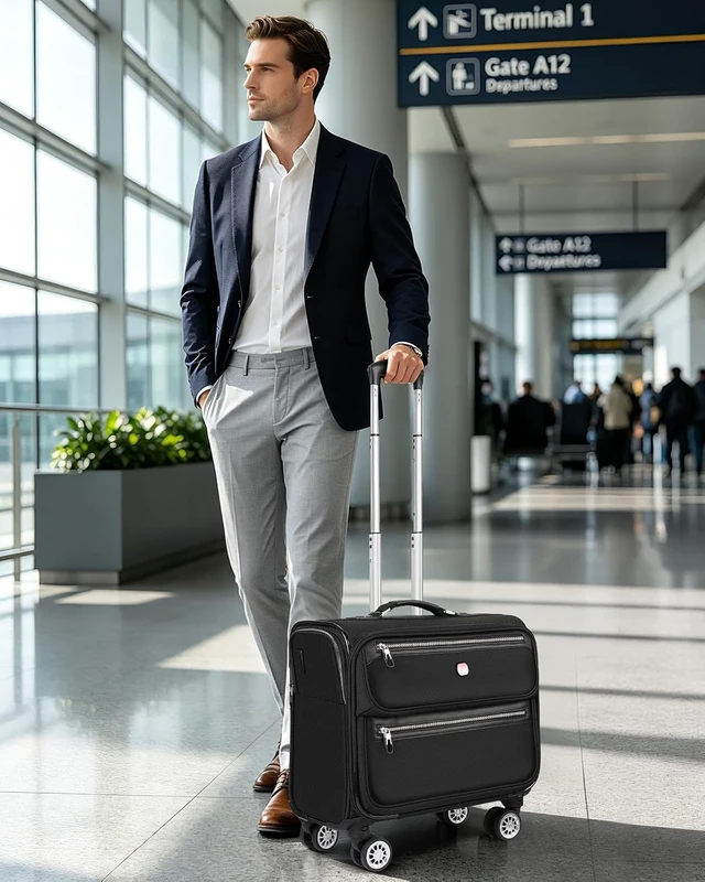 Alt view image 7 of 7 - 17.3-Inch Rigid-Frame Rolling Laptop Briefcase with Wheels USB & Type-C Charging, TSA Lock, Detachable Spinner Wheels, for Business Travel