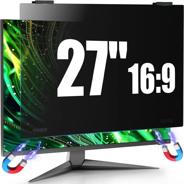 Main image of 27-Inch Magnetic Computer Privacy Screen Filter for Frameless 16:9 Monitors Hanging Removable Anti-Glare Blue Light Privacy Protector, Eye Care