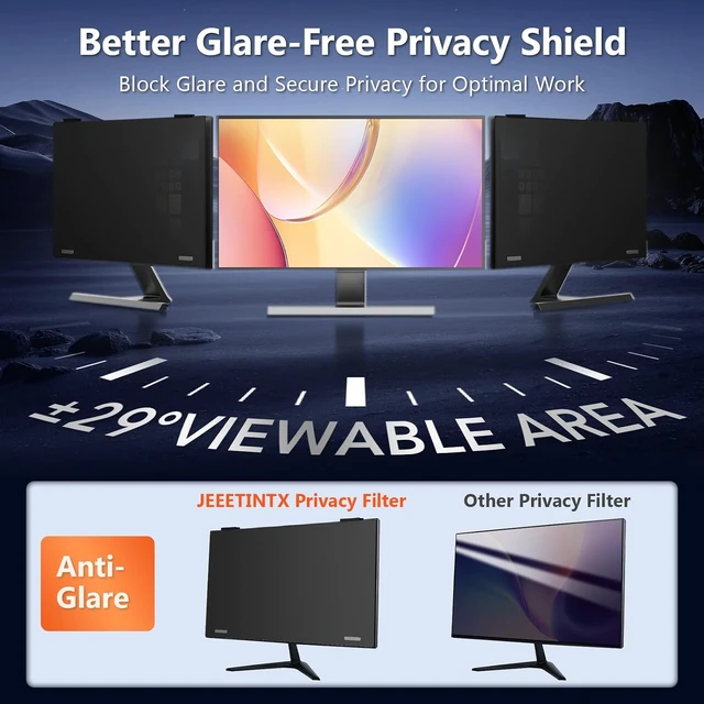 Alt view image 3 of 7 - 27-Inch Magnetic Computer Privacy Screen Filter for Frameless 16:9 Monitors Hanging Removable Anti-Glare Blue Light Privacy Protector, Eye Care