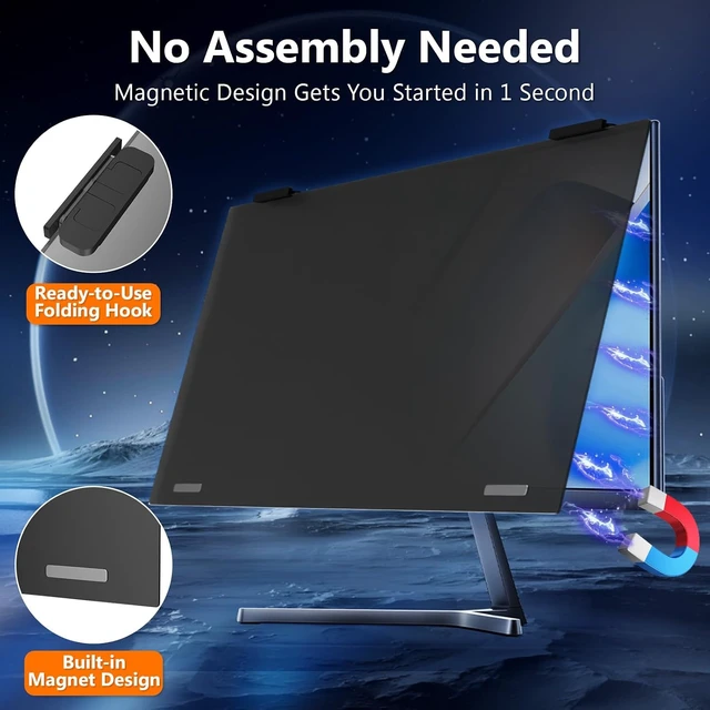 Alt view image 5 of 7 - 27-Inch Magnetic Computer Privacy Screen Filter for Frameless 16:9 Monitors Hanging Removable Anti-Glare Blue Light Privacy Protector, Eye Care
