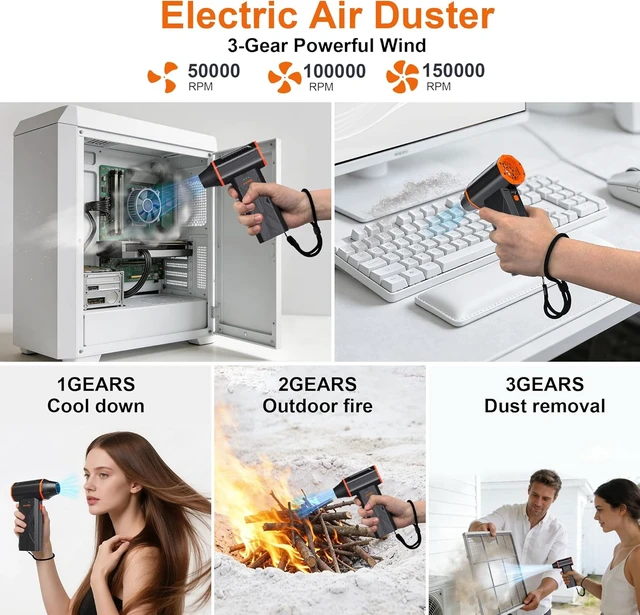 Alt view image 5 of 7 - 150000RPM 3-in-1 Compressed Air Duster & Small Vacuum Computer Vacuum Cleaner