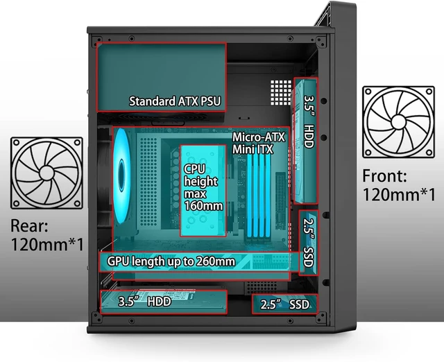 Alt view image 3 of 6 - Micro-ATX PC Case Built-In Handle