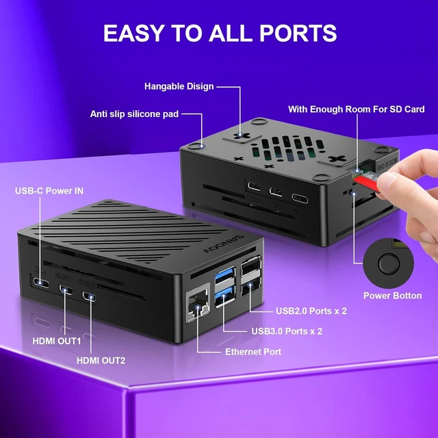 Alt view image 4 of 7 - Raspberry Pi 5 4GB Kit 4GB RAM Single-Board Computer with Active Cooler & ABS Case, Starter Kit for IoT, Robotics & Retro Gaming