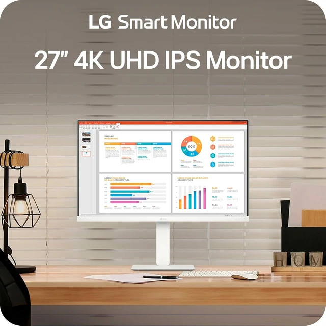 Alt view image 3 of 7 - 27U730SA-W 27-Inch Smart 4K UHD (3840 x 2160) IPS Monitor HDR10, Built-In Speaker, Screen Share, Bluetooth, Remote, HDMI, USB Type-C PD 65W, Adjustable Stand (White)