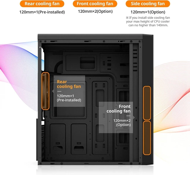 Alt view image 6 of 7 - T6 ATX Mid-Tower Desktop PC Case 120mm Fan Preinstalled, 5.25 ODD