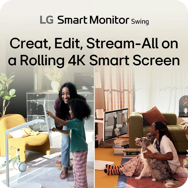 Alt view image 3 of 7 - Smart Monitor Swing 32U889SA-W 32-Inch 4K UHD (3840x2160) IPS Touchscreen Wheeled Adjustable Base, HDR10, webOS, Built-In Speaker, HDMI, USB Type-C (White)