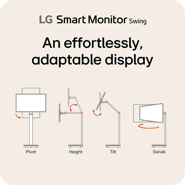 Alt view image 5 of 7 - Smart Monitor Swing 32U889SA-W 32-Inch 4K UHD (3840x2160) IPS Touchscreen Wheeled Adjustable Base, HDR10, webOS, Built-In Speaker, HDMI, USB Type-C (White)