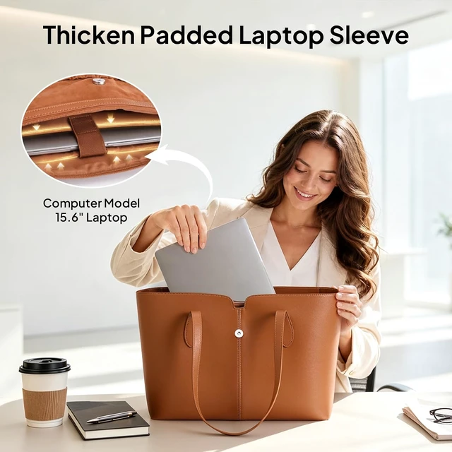 Alt view image 3 of 7 - 15.6" Tote Bag for Women Work Handbag with Removable Laptop Sleeve