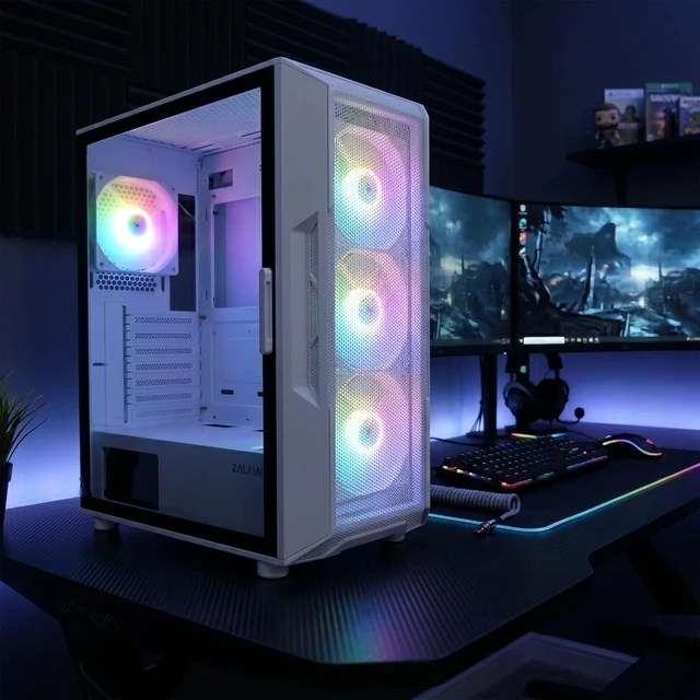 Alt view image 2 of 7 - i3 Neo ATX Mid-Tower RGB Gaming PC Case (White)