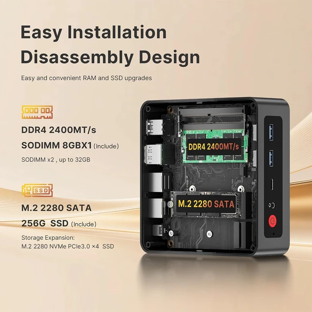Alt view image 3 of 7 - C4 Plus Mini PC Ryzen 5 3501U (Beats 4300U/N95/N150), 8GB+256GB