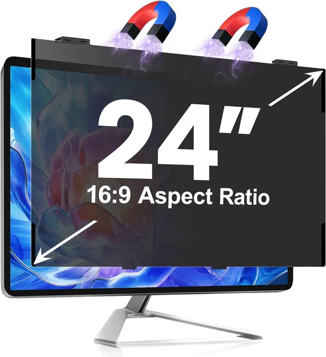Main image of Magnetic 24-Inch Privacy Screen for Frameless 16:9 Computer Monitors Anti Blue Light Filter, Anti-Glare Eye Shield, Adhesive-Free, Easy Installation