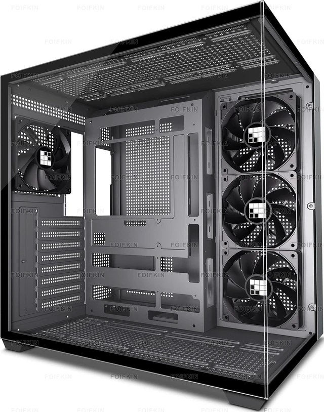 Main image of F300 (2025) ATX Mid-Tower Gaming PC Case 4 Pre-Installed Non-RGB Fans, 270° Panoramic Glass with Type-C (Black+)