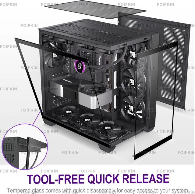 Alt view image 2 of 7 - F300 (2025) ATX Mid-Tower Gaming PC Case 4 Pre-Installed Non-RGB Fans, 270° Panoramic Glass with Type-C (Black+)