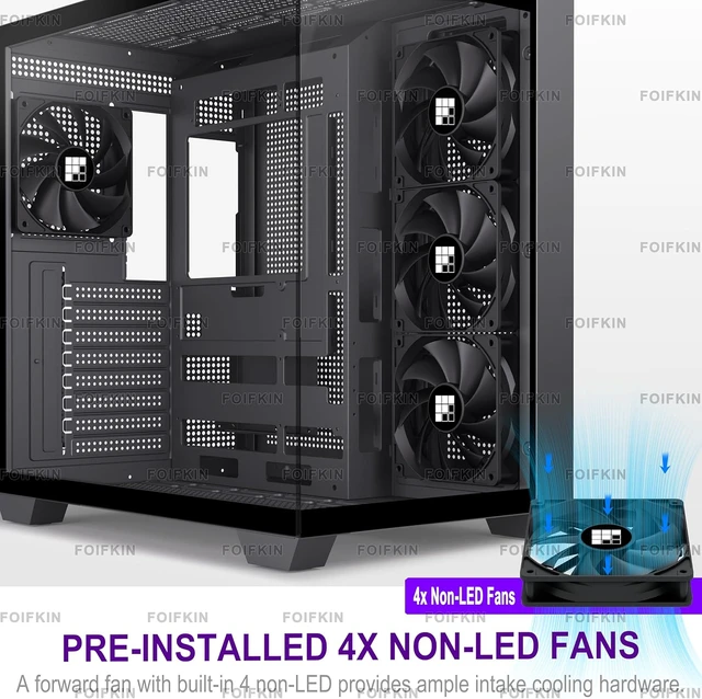 Alt view image 6 of 7 - F300 (2025) ATX Mid-Tower Gaming PC Case 4 Pre-Installed Non-RGB Fans, 270° Panoramic Glass with Type-C (Black+)